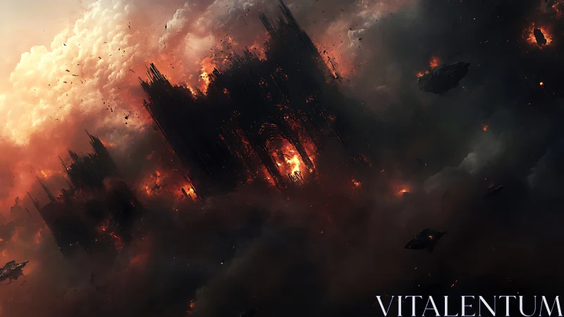 Apocalyptic City Engulfed in Cosmic Fire and Destruction.