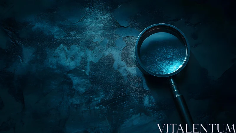 Magnifying Glass on Dark Textured Surface, Dramatic Lighting.