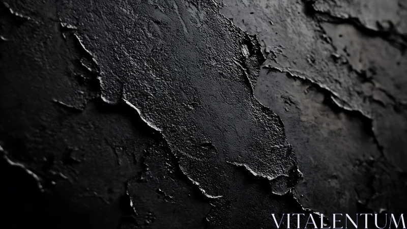 Textured cracked black paint surface macro background.