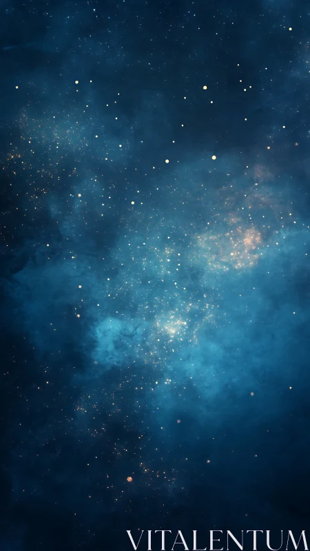 Star-sprinkled midnight nebula drifting through deep blue.