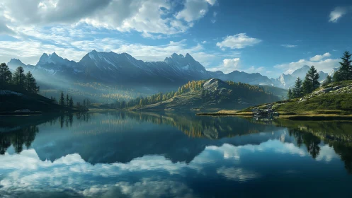 Mirrorlake morning where mountains rehearse the sky.