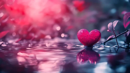 Crystalline Heart Reflection: Romantic 3D Digital Composition.