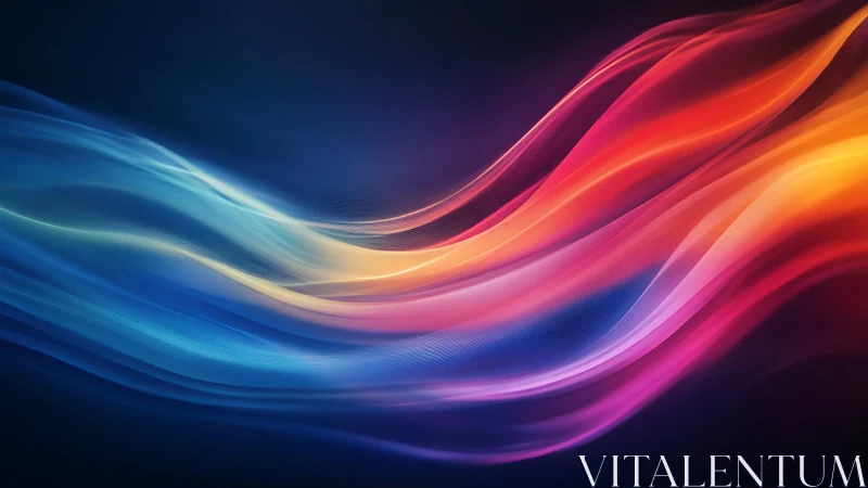 Multicolored light waves flow diagonally across dark background