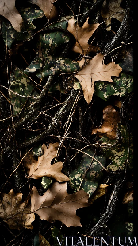 Camouflage leaves tangled in autumn&rsquo;s pixelated undergrowth.
