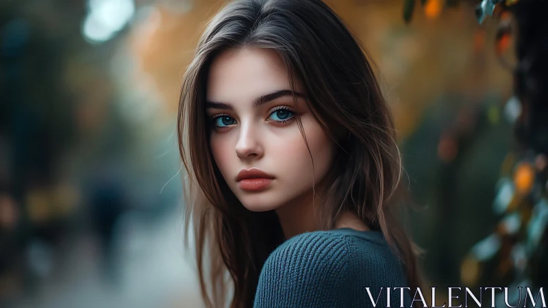 Young woman portrait in soft outdoor autumn environment.