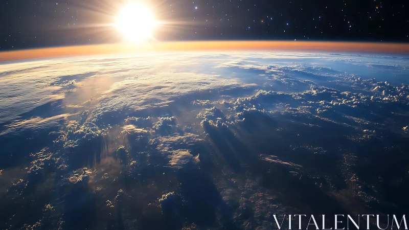 Sunrise gently crowns Earth with golden light from space