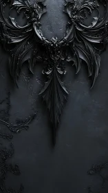 Baroque gothic black relief ornament on textured slate wall