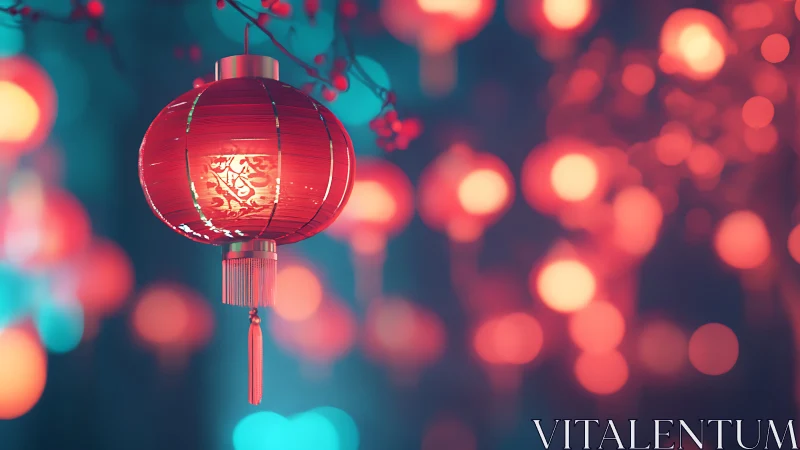 Lantern of midnight wishes glowing in teal festival haze.