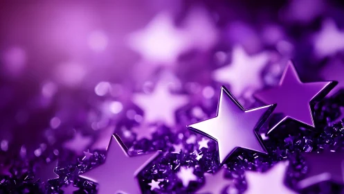 Shallow depth of field isolates reflective violet star confetti