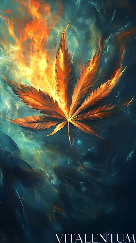 Fiery Phoenix Leaf Engulfed in Ethereal Flames.