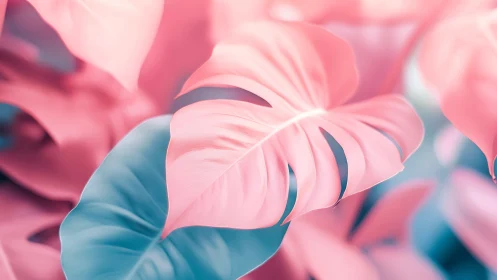 Soft-focus pastel monstera leaves show bicolor chromatic contrast