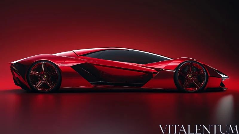 Low-angle render showcases red futuristic hypercar aerodynamics