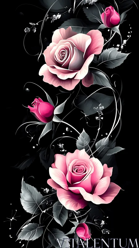 Soft pink roses glowing against a dreamy midnight backdrop.