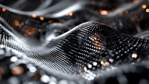 Futuristic Metallic Mesh Waves with Abstract Lighting Effects.