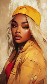 Radiant streetwear muse in sunny yellow and bold red tones.