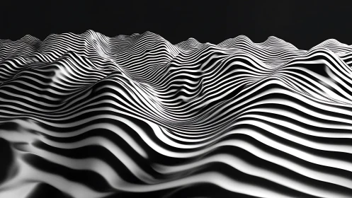 Monochrome striped wave landscape in parametric relief.