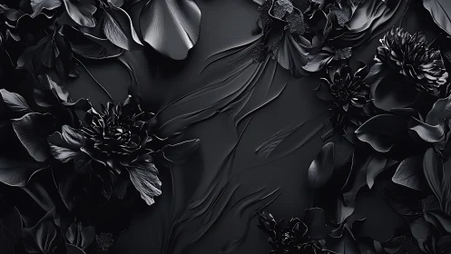 Midnight black floral relief flows in sculpted elegance.