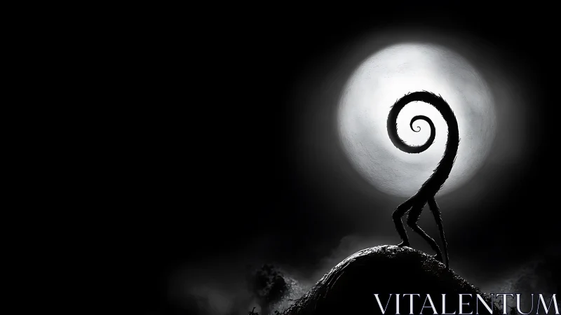 Moonlit spiral hill curves upward in a dreamy gothic night