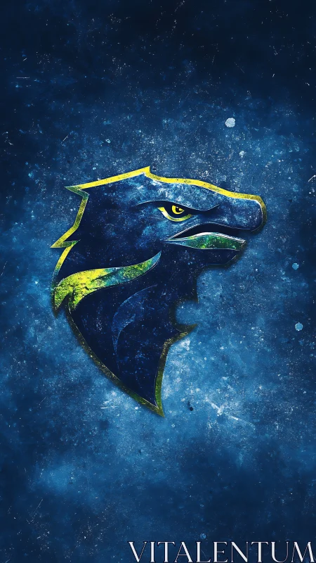 Electric reptile emblem glowing in deep cosmic blue storm.