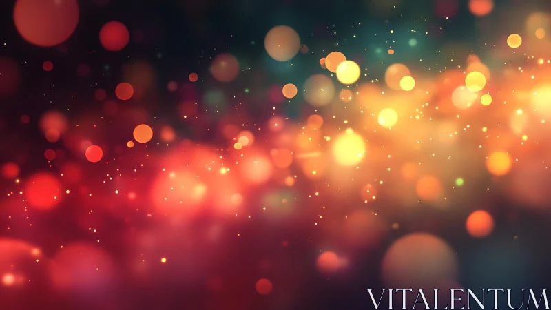 Vibrant abstract bokeh lights in warm festive colors, digital art.