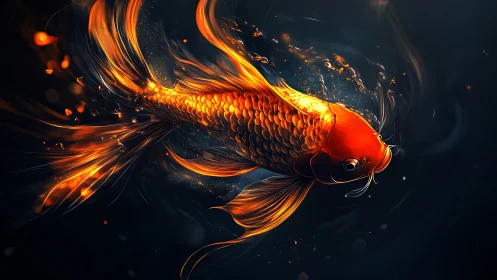 Molten-gold koi blazes through midnight water like living fire
