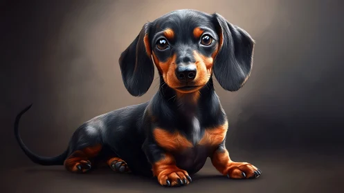 Hyperreal digital dachshund portrait with volumetric lighting.