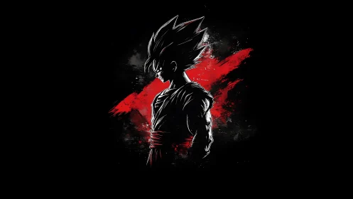 Silhouetted warrior profile over bold red paint streak.