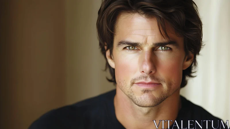 Intense male portrait shows sharp gaze and soft lighting