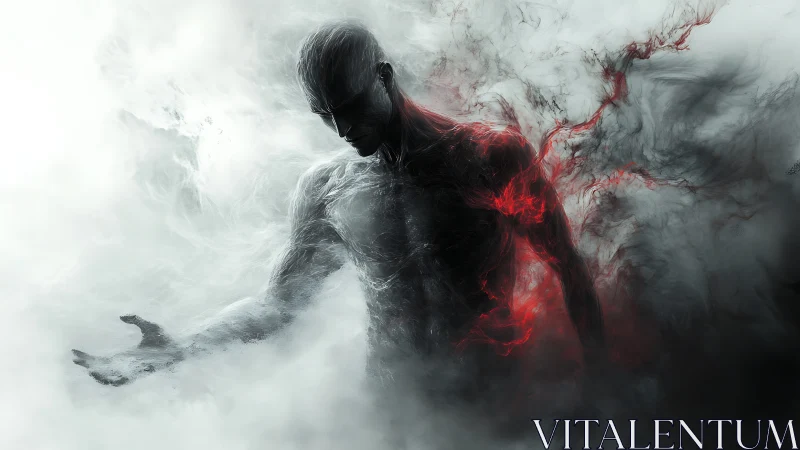 Shadowborn titan rises through smoke and searing red fury.