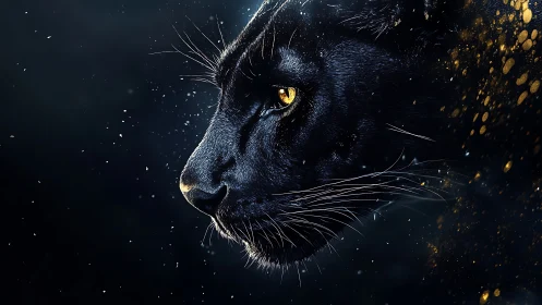 Striking Black Panther with Golden Eyes Gazes Thoughtfully