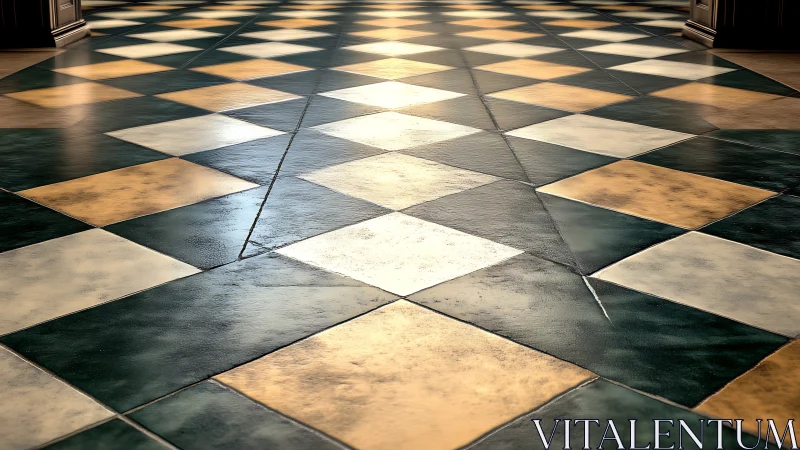 Diagonal checkerboard stone tiles with warm studio lighting.