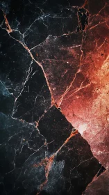 Molten fracture across obsidian marble surface detail.