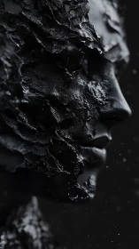 Fragmented black human face sculpture rendered in profile