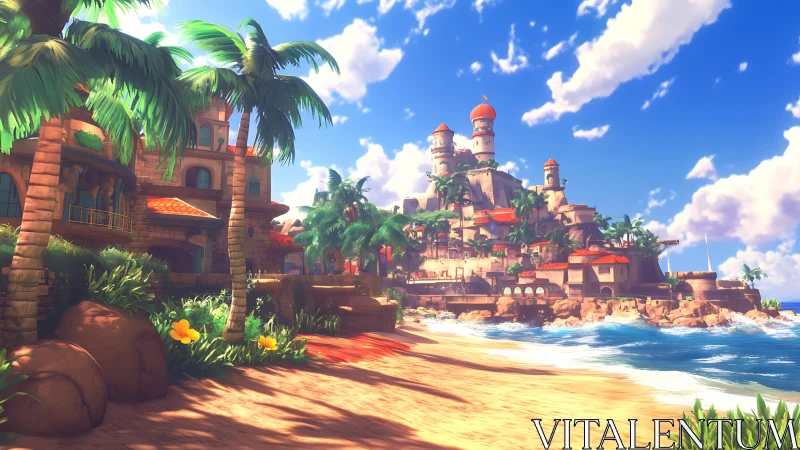 Tropical Fortress Architecture on Coastal Beach Setting