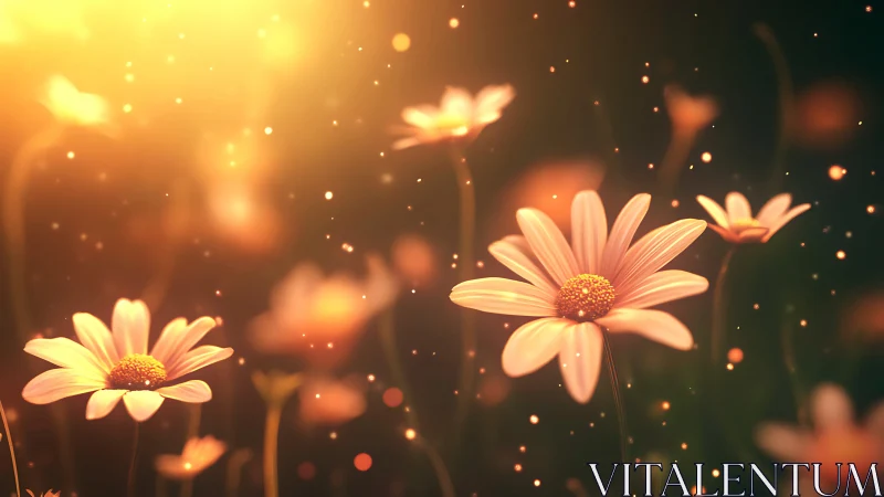 Luminous Daisies Drift Through Golden Reverie.