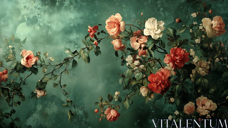 Floral Still Life with Roses and Botanical Elements.