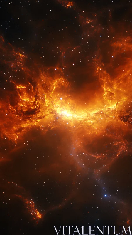 High-resolution fiery nebula core with dense starfield gradients