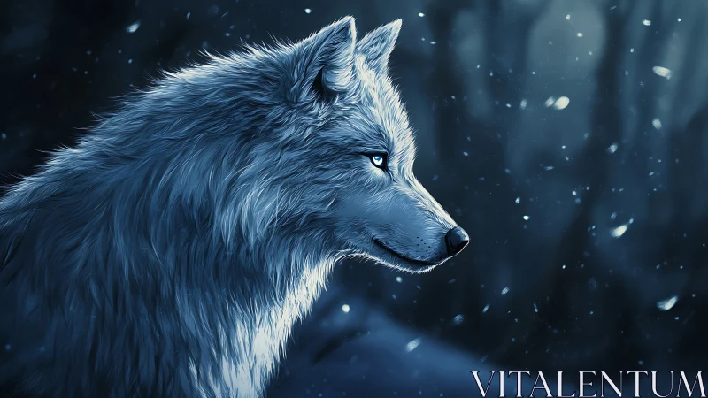 Moonlit frost-wolf gazes through snowlit midnight hush.