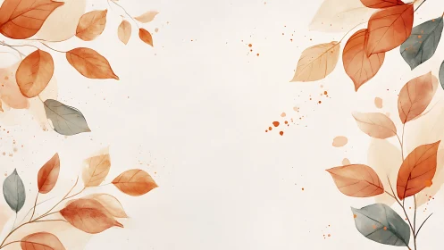 Warm botanical frame with watercolor autumn foliage border.