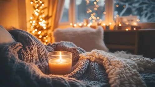 Candlelit winter nook wrapped in soft knitted comfort.