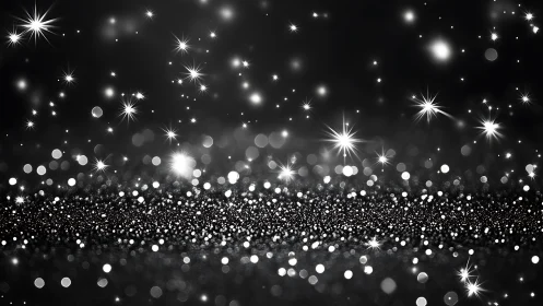 Midnight stardust horizon in shimmering silver bokeh dream.