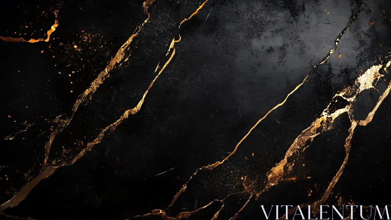 Midnight stone cracked by molten gold lightning veins.