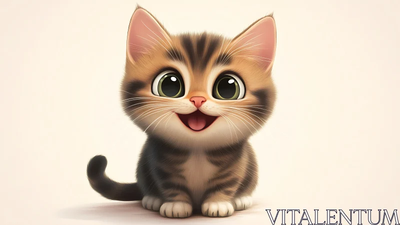 Digitally Rendered Juvenile Feline with Exaggerated Anthropomorphic Expression.