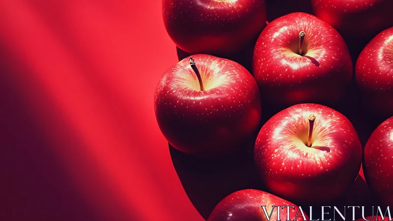 Red apples in tight cluster under strong directional light.