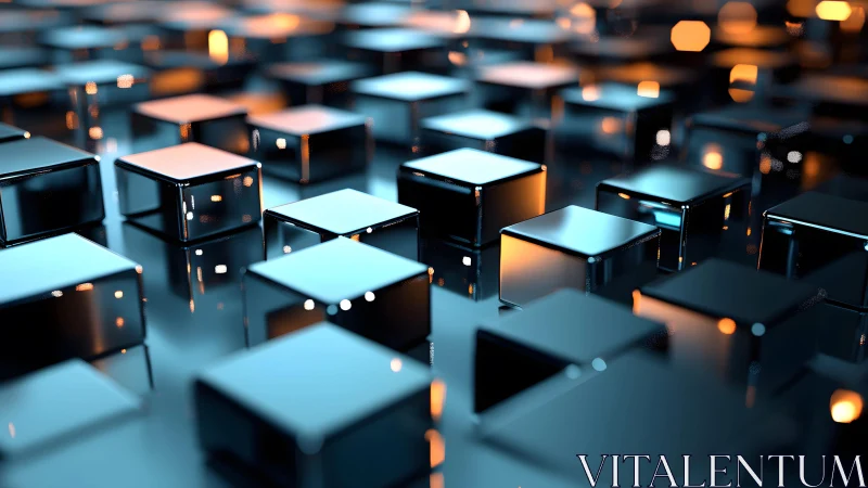 Specular microcubes in parametric grid with bokeh highlights.