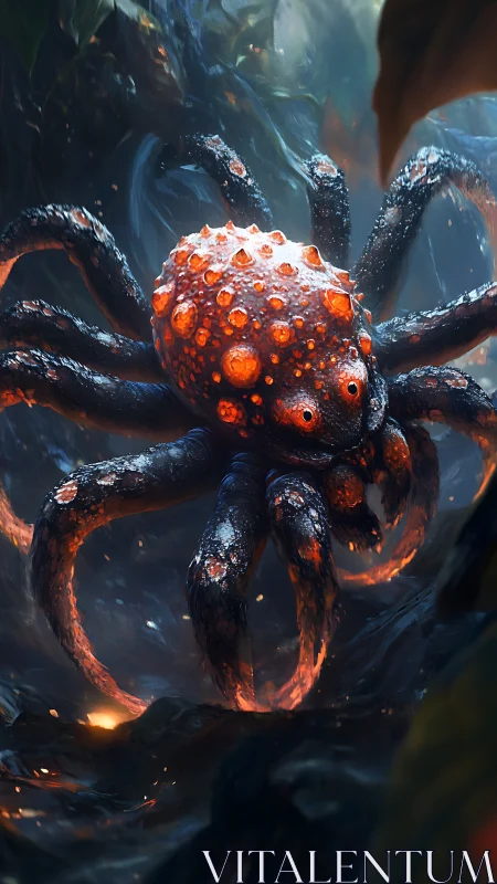 Luminous Ember-Backed Forest Spider in Misty Twilight.