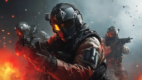 Storm-forged strike squad charging through shrapnel fire.