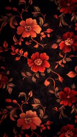 Crimson Blooms Dance Against Darkness in Ornamental Splendor