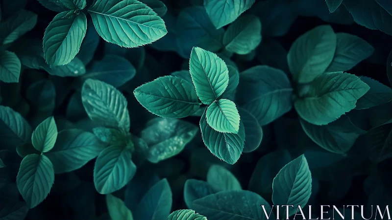 Mint foliage macro study with teal cinematic toning.