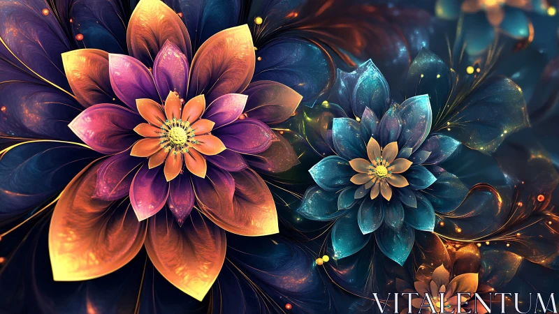 Multicolored fractal floral composition with layered petals.